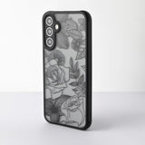Cute Phone Case Compatible with Samsung Galaxy A16 5G, Aesthetic Black Line Art Floral Rose Pattern Print, Hard PC Heavy Duty Protection Cases Cover for Girls Women