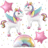 5 Pcs Self-Standing Unicorn Balloons with Crown, Rainbow & Star Foil for Party Decor