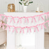 2 Pcs Pink Bow Garland Banner, Pink Satin Ribbon Party Decorations Pre-Strung Bow Decor Banner For Wedding Bridal Shower Baby Shower Birthday Bachelorette Party