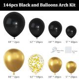 144 Pc Black Gold Balloon Arch Kit Confetti Party Decoration Garland