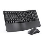 seenda Wireless Ergonomic Keyboard and Mouse, COE310 USB+Type-C+Bluetooth Multi-Device Rechargeable, Wave Keyborad, Quiet Light Mouse Compatible for Windows/macOS/PC/Laptop/MacBook/iPad - Black