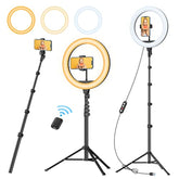 12" Ring Light With 63" Extendable Tripod Stand, Selfie Ringlight With Phone Holder And Wireless Remote, 2-In-1 Dimmable Led Ring Light And Selfie Stick For Makeup, Live Stream, Photography