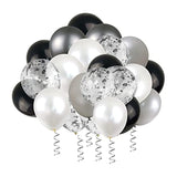 100pcs Silver Black White Chrome & Confetti Balloons 12" for Parties Events