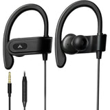 Avantree E171 - AUX 3.5mm Wired Earbuds with Microphone & in-Line Volume Control, Compatible with Traditional 3.5mm AUX Phones Corded Headphones with Ear Hook for Running & Sports, Black