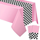 3PCS Car Birthday Party Tablecloths (54"x108") for Racing Theme Decor (Pink)