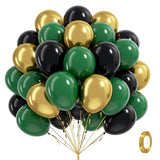 60pcs Green and Black Balloons 12inch with Dark Green Gold Balloons