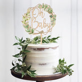 Oh Baby Cake Topper In Wood Baby Shower Party Greeny Cake Decoration (Design 01)