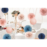 Dusty Pink Blue Hanging Party Decorations With Tissue Pom Poms And Paper Lantern For Bridal Baby Shower Gender Reveal Birthday Decor Supplies (Dusty Blue + Rose Gold)