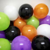 100Pcs Halloween Balloons with Ribbon - 12" Black, Orange, White, Purple & Green Party Decor