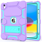 Case For A16 11Th Generation 11 Inch 2025, 10Th Generation 10.9 Inch 2022, With Kickstand & Pencil Holder, Heavy Duty Shockproof Hybrid Protective Cover For Kids Girls, Purple+Green