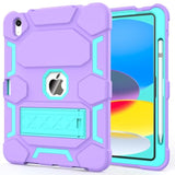 Case For A16 11Th Generation 11 Inch 2025, 10Th Generation 10.9 Inch 2022, With Kickstand & Pencil Holder, Heavy Duty Shockproof Hybrid Protective Cover For Kids Girls, Purple+Green