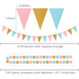 Gold Blue Pink Gender-Reveal Decorations – Tissue Pom Poms Paper Fans Garland Streamers Birthday Party Banner Baby Bridal Shower Wedding Graduation Bachelorette Engagement Hanging Decor