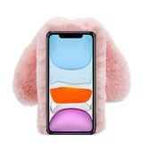 Rabbit Ear Case For Samsung Galaxy A15 5G, Crossbody Strap Plush Ball Bunny Fur Case, Pink