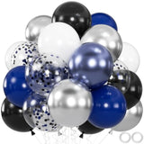 60Pcs Navy Blue & Black Balloons - Metallic & Confetti for Graduation Party