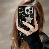 For Iphone 16 Pro Max Case Bling Stars 3D Hearts Diamond Twinkle Star Glitter Y2K Spark Luxury Girly Aesthetic Personalized Design For Women Girls Teens Tpu Case, 6.9", Black