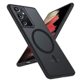 For Samsung Galaxy S21 Ultra Mag Safe Case,Slim Shockproof Protective Cover With Magnetic,Frosted Hard Back Soft Silicone Tpu Bumper Phone Case Compatible Galaxy S21 Ultra 6.8Inch,Matte Black