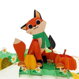 Autumn Fox 3D Pop-Up Greeting Card – Fall Themed Card With Pumpkins & Leaves – Cute Woodland Animal Pop-Up Card For Kids, Adults, Birthdays, Thanksgiving, A41