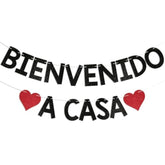 Bienvenido A Casa Banner - Spanish Welcome Home Banner, Welcome Home Decorations, Homecoming Party Decorations Black Glitter