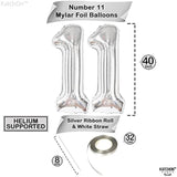 , Silver Number 11 Balloon - Giant, 40 Inch | 11 Birthday Balloon For 11Th Birthday Decorations For Boys & Girls
