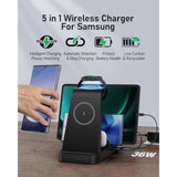 5 In 1 Wireless Charger For Samsung, Wireless Charging Station For Multiple Devices, Fast Charger Stand For Samsung Galaxy S25 Ultra S24 S23 S22 S20 Note 20 10 Z Fold 6 Galaxy Watch 7 6 5 Buds,Black