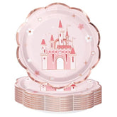 25Pcs Pink Princess Castle Plates – 9" Disposable Party Tableware Set