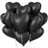 10Pcs Black Heart Foil Balloons - 18" Metallic for Halloween, Valentine’s, Wedding & Birthday