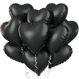 10Pcs Black Heart Foil Balloons - 18" Metallic for Halloween, Valentine’s, Wedding & Birthday