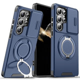 Samsung Galaxy S25 Ultra Case with Slide Camera Cover and Rotating Kickstand Ring, Slim Magnetic Shockproof Accessories Phone Case for Samsung S25 Ultra (Blue) - Protective Case for Samsung S25 Ultra with Rotating Stand