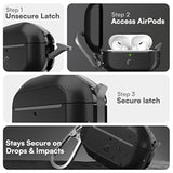 Airpods Pro Case With Lock - Waterproof Airpods Pro 2Nd Generation Case Cover With Carabiner, Rugged Tough Protection, Hard Shell For Usb-C/Lightning (Carbon Black)