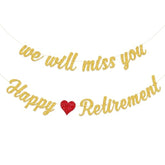 Happy Retirement Banner And We Will Miss You Banner For Retirement Party Decorations(Pre-Strung)