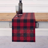 Red Black Linen Checkered Table Runner 14x36in Buffalo Plaid Holiday Decor