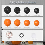 130Pcs Orange Black Balloon Arch Kit with Rose Gold Confetti for Halloween Party Decorations