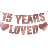 15Th Birthday Party Decorations For Girls, Pre-Strung 15 Years Loved Banner - Rose Gold Glitter, Quinceañera Decor, Happy 15 Year Old Birthday Sign Gifts For Her