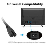2 Prong Polarized Power Cord For Vizio E-M-Series Smart Hdtv, Vizio Sound Bar Ac Power Cable Replacement