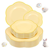 50Pcs Yellow Plastic Plates - Heavy Duty Disposable -Yellow And Gold Include 25Pcs 7Inch And 25Pcs 10Inch Plates For Mother'S Day & Baby Shower & Easter Day