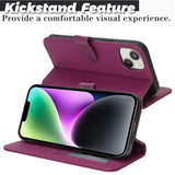 Genuine Leather Wallet Case for iPhone 14/13, 4 Card Slots, Rose Purple