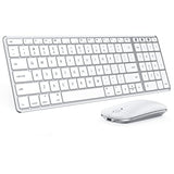 seenda Bluetooth Keyboard and Mouse for Mac, SKM64-2 Multi-Device Rechargeable Slim Wireless Keyboard Mouse Stainless Steel Full Size, Compatible with MacBook Pro/Air, iPad, Mac - White Silver