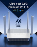 Ax3000 Multi Gigabit Dual Band Wifi 6 Mesh Router, 2.5Gbps Wan Rj45 Port, 4 Gigabit Rj45 Ports, 4 5Dbi Antennas, Mu-Mimo, Openvpn, Wireguard, Zerotier, Ipsec Vpn, Cloud App
