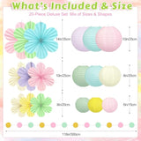 Spring Hanging Decorations - 20Pcs Pastel Party Decorations | Paper Lanterns & Flower Fans Set With Glitter Garland For Pastel Classroom Decor, Office, Baby Shower, Wedding & Easter Wall Decor