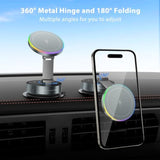 For Magsafe Car Mount Charger, 15W Wireless Rapid Charging & 360° Rotating Vacuum Suction Cup, Magnetic Phone Holder With Rgb Light For Iphone 16/15/14/13/12/Dash/Windshield/Screen