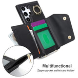 For Galaxy S25 Ultra (Not S25) Case For Women, Crossbody Wallet With Card Slot Lanyard Wrist Strap Shockproof Purse Kickstand Cover For Samsung S25 Ultra.Crossbody Black