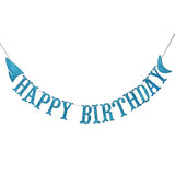 Shark Happy Birthday Banner And Shark Garlands, Ocean Beach Under The Sea Theme Party, Shark Party Supplies (Blue)