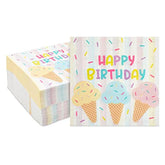 Birthday Napkins For Ice Cream Birthday Party Decorations & Supplies - 6.5 X 6.5 In Folded, 100 Pack, Pastel Multicolor, 2-Ply