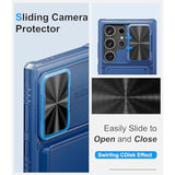 For Samsung Galaxy S24 Ultra Wallet Case, Built-In Card Holder (Store 4-5 Cards) & Kickstand & Slide Camera Cover, Military Grade Protection, Rugged Silicone Case For Galaxy S24 Ultra 2024, Blue