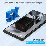 Samsung S25 S24 Usb C Super Fast Charging Block For Galaxy S25/S24/S23/S22/S21/S20 /Z Fold 6 5 4 Note 20,25W Dual Port Pd & Usb A Charger Type C Wall Plug Adapter