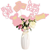 12Pcs Baby Shower Centerpiece Sticks Glitter Tie Onesie Oh Baby Gender Reveal It'S A Girl Table Centerpiece Sticks For Baby Shower Gender Reveal Kids Birthday Party Supplies Pink