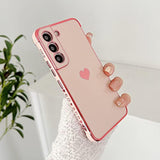 Design For Samsung Galaxy S22 Plus/S22+ Phone Case,Cute Love Heart Luxury Gold Plating Edge Case For Women Men Camera Protection Shockproof Bumper With Side Small Heart Pattern (Pink)