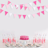 32Ft Rose Hot Pink Pennant Banner, Cotton Bunting for Wedding, Party, Garden Decor