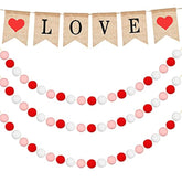 4 Pieces Valentines Day Banner Decoration Love Burlap Banner Felt Ball