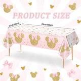 3 Pieces Pink Mouse Birthday Tablecover Gold Mouse Head Cartoon Plastic Party Tablecloth Disposable Table Decoration For Kids Girls